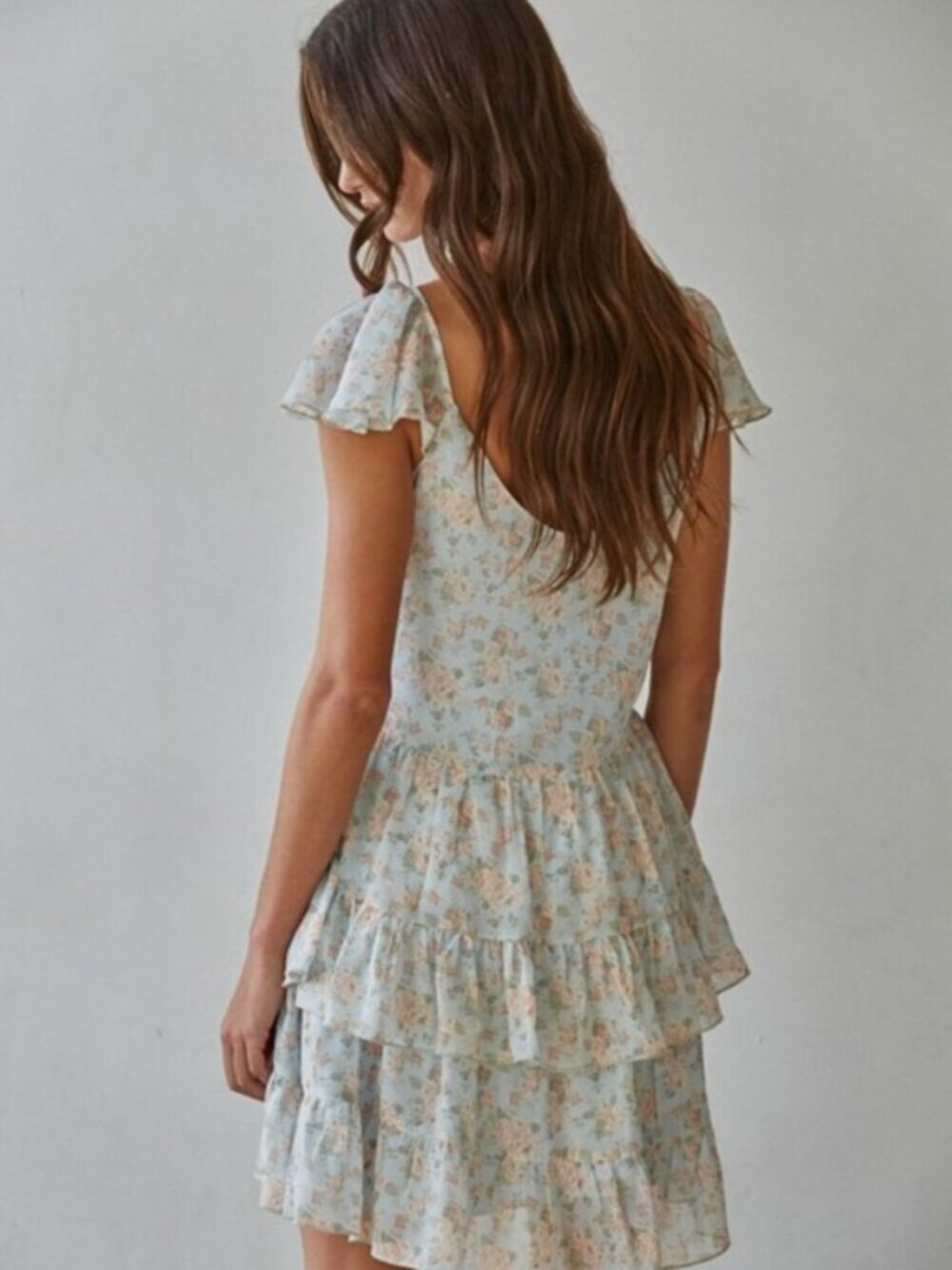 BY TOGETHER Cap Sleeve Tiered Floral Print High Low Mini Dress Blue Size S NWT - Picture 3 of 4